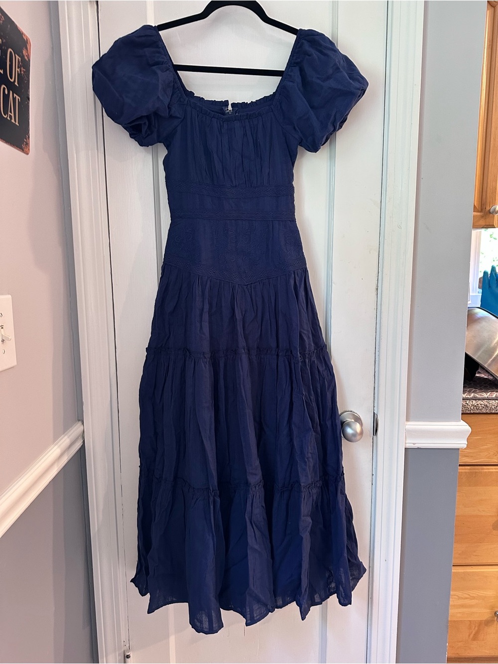 Altar'd State Navy Puff-Sleeve Maxi Dress